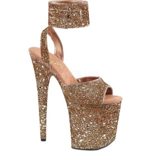 Pleaser Rose Gold Glitter Platforms Size 9 - Picture 2 of 6